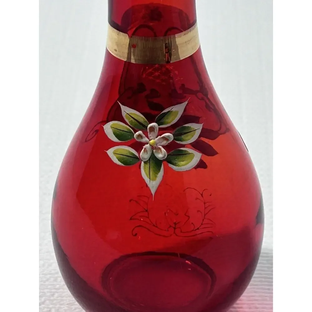 Vintage‎ Japan Emerald Red Bud Vase 8”Gold Gilding Hand Painted Flowers Moriage